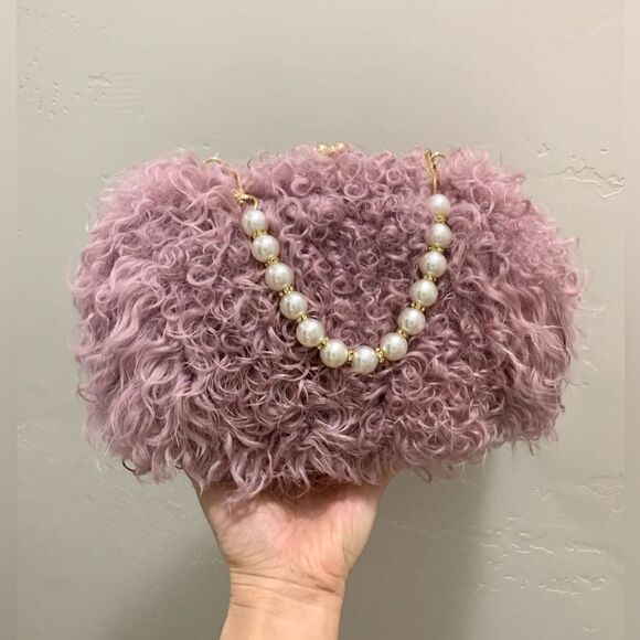 Handmade Genuine Curly Shearling Kisslock Clutch/Shoulder Bag/Crossbody - Picture 3 of 16